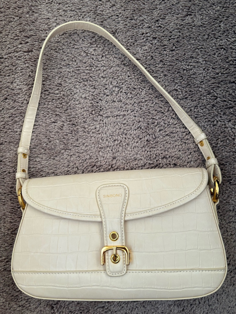 White Croc-Embossed Shoulder Bag